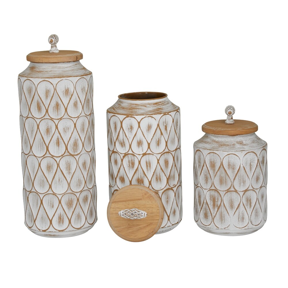 White or Black Bronze Metal Decorative Jars with Wood Lids (Set of 3)   S/3 16\