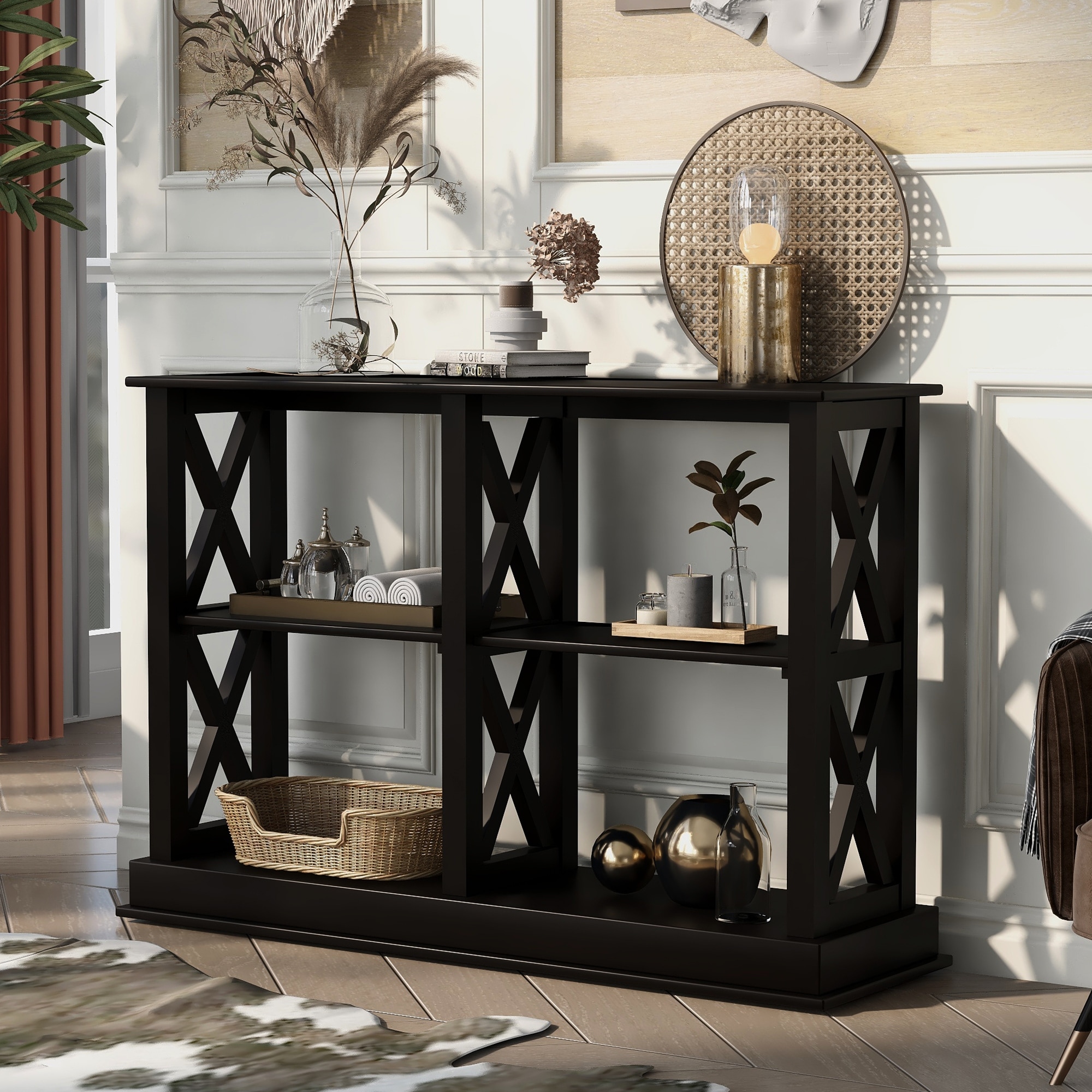 Console Table with 3-Tier Storage Spaces Narrow Sofa Entry Table