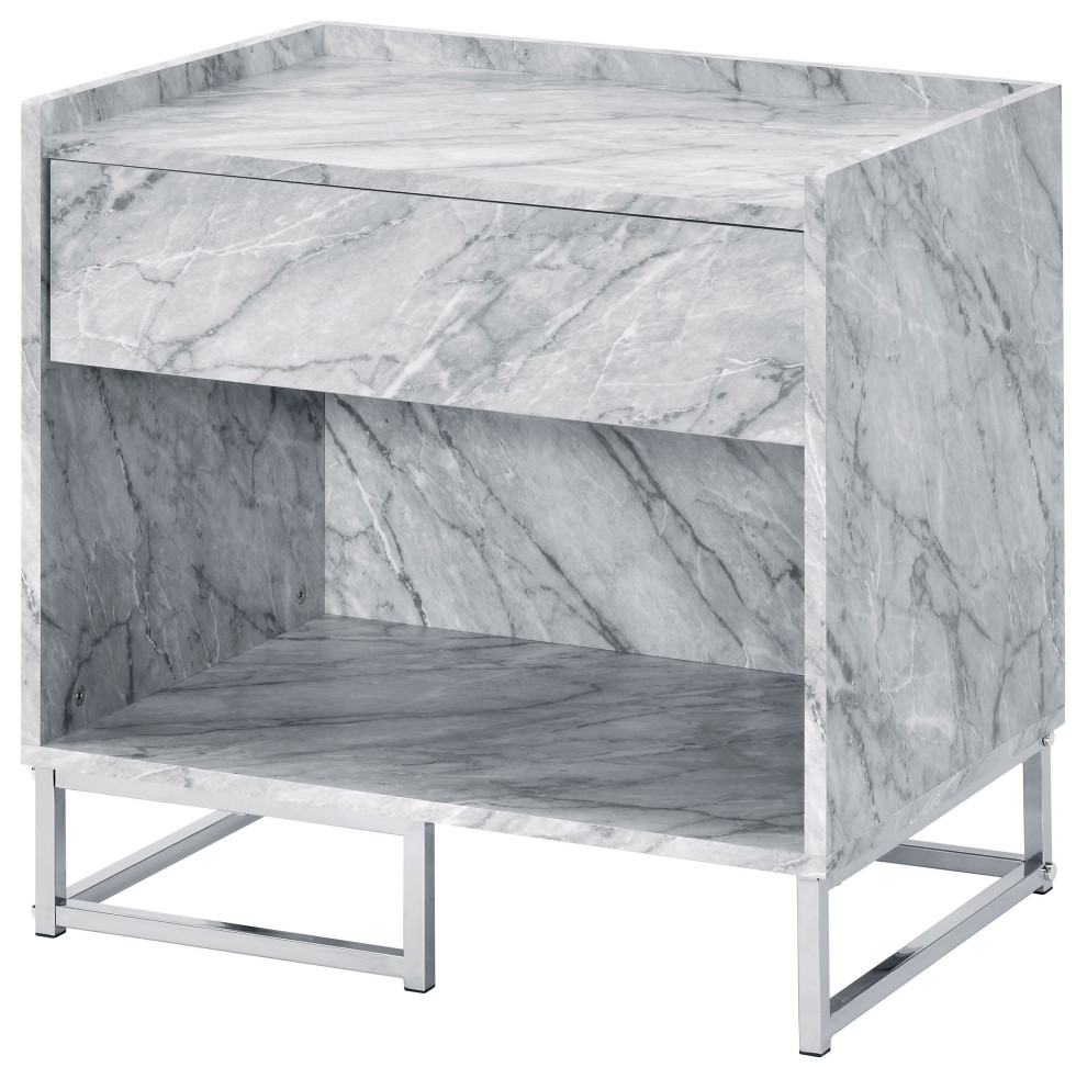 Azrael Accent Table  White Printed Faux Marble and Chrome Finish   Contemporary   Side Tables And End Tables   by Acme Furniture  Houzz