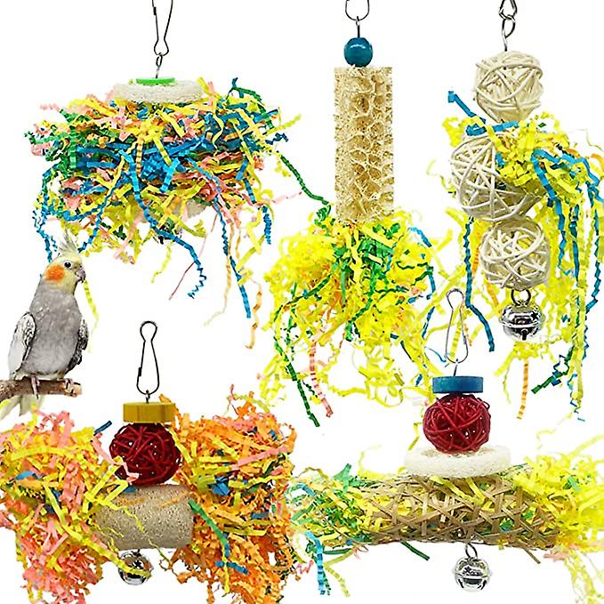 Bird Parrots Shredding Toys Parakeet Chewing Toys Bird Loofah Toys Parrot Cage Shredder Toys Bird Foraging Hanging Toys Bird Accessories For Parrots L