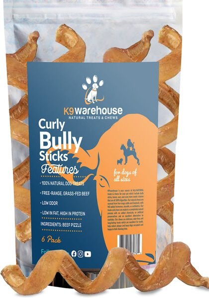 K9warehouse Curly Bully Sticks 6-inch Dog Treats， 6 count