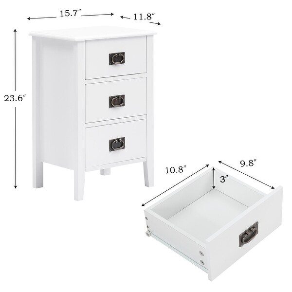 Modern 3-Drawer Wood Nightstands Set of 2 - - 36041255