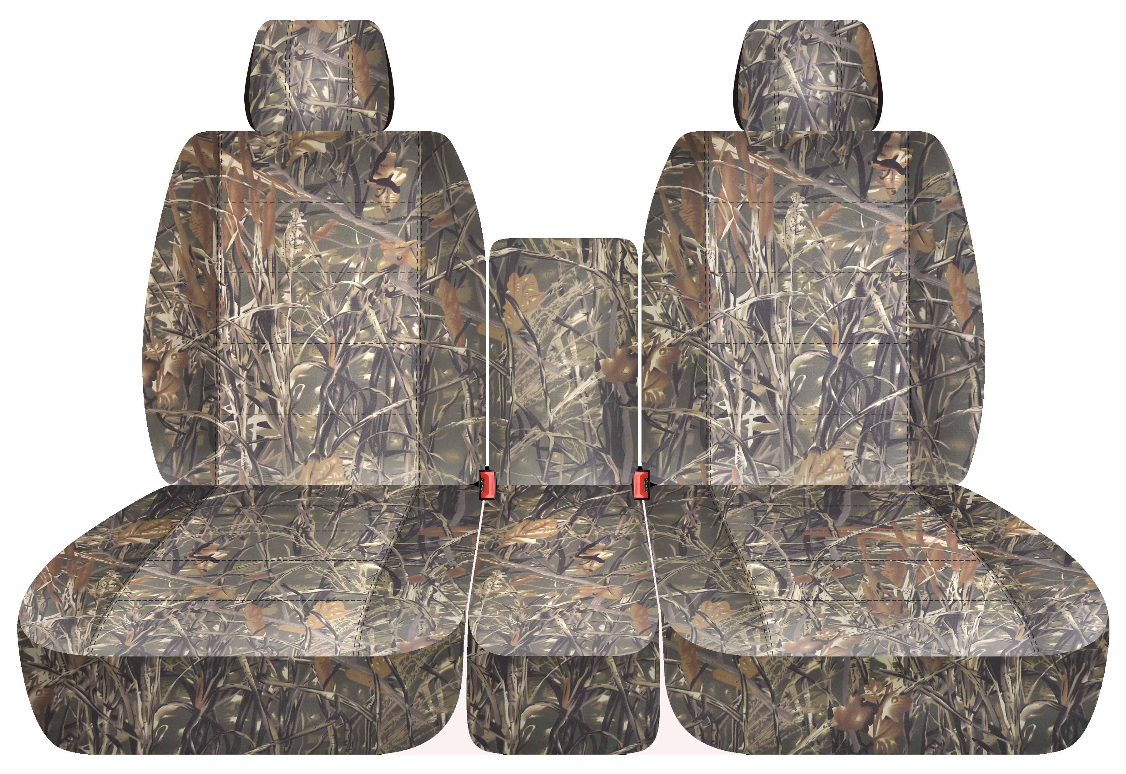 T473-Design Covers Compatible with 2009-2010 Ford F-150 Camouflage Truck Seat Covers (Front 40/20/40 Split Bench) w 2 Headrests，Opening Console: Camo Wetland-Front set