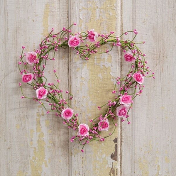 Pink Roses and Pip Berry Heart Wreath