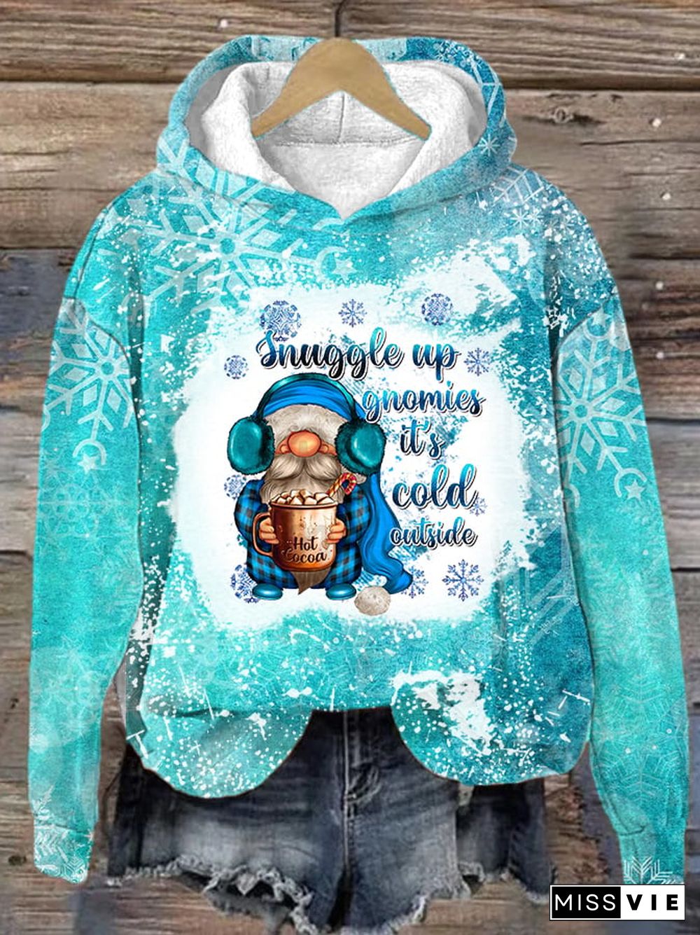 Women's Christmas Snuggle Up Gnomies It's Cold Outside Printed Hooded Sweatshirt