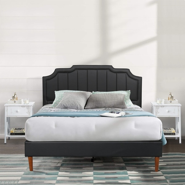 Taomika 3-Pieces Faux Leather Upholstered Platform Bed and Nightstands Sets - - 34844819