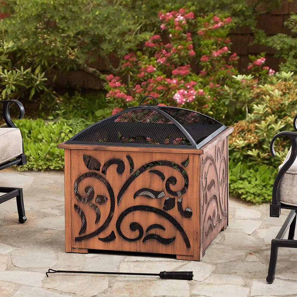 Sunjoy Ventura 26 in. Square Steel Wood Burning Firepit A301016900