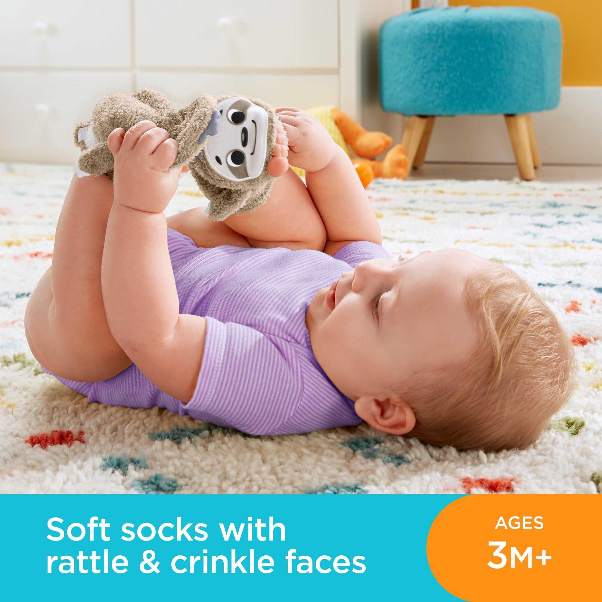 Fisher-Price Sloth Activity Socks， Pair Of Wearable Baby Toys