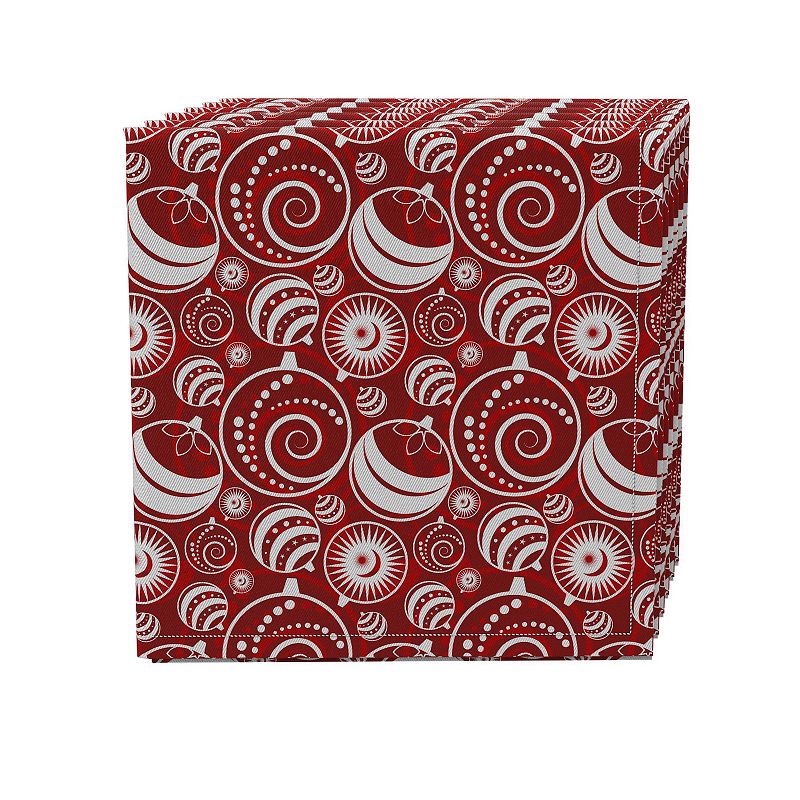 Napkin Set of 4， 100% Cotton， 20x20， Christmas Ornaments Allover Red