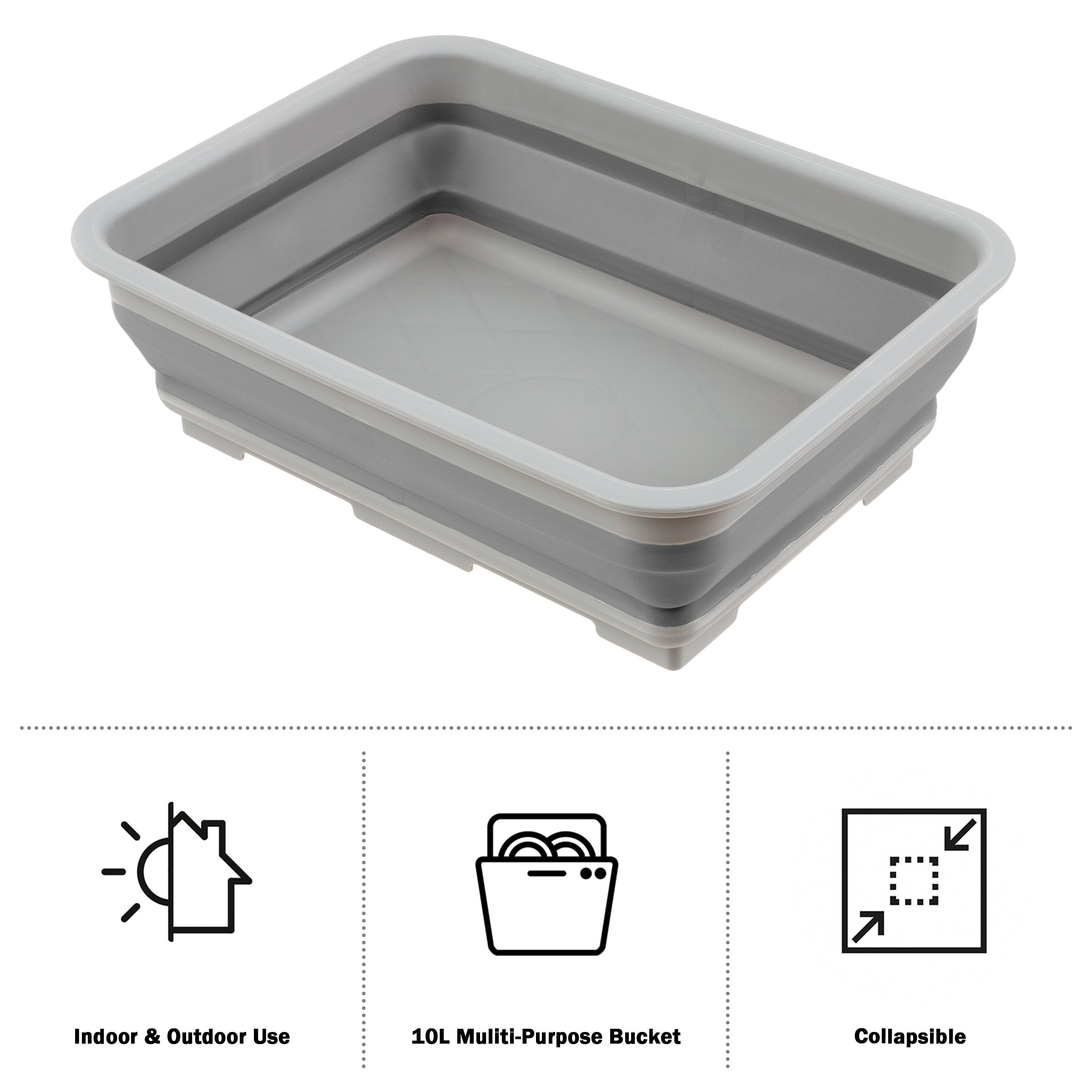 Wakeman 10L Collapsible Multi-Use Ice Bucket, Basin, and Dish Tub (Gray)