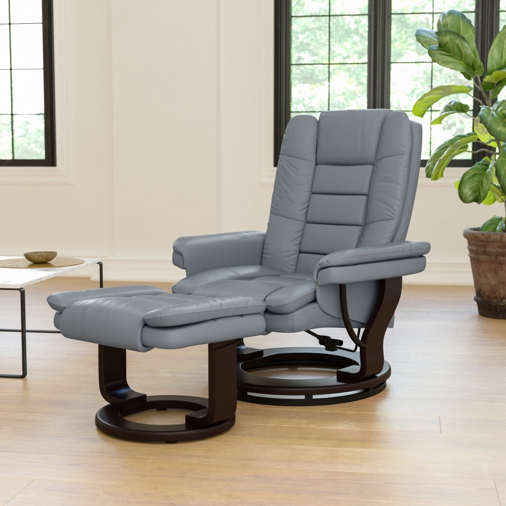 Contemporary LeatherSoft Recliner with Horizontal Stitching and Ottoman