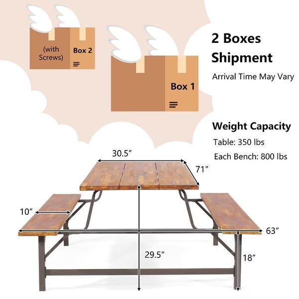 6Person Outdoor Picnic Table and Bench Set with 2 Inch Umbrella Hole