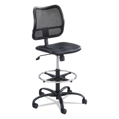 Safco Vue Series Mesh Extended-Height Chair， Supports Up to 250 lb， 23 to 33 Seat Height， Black Vinyl Seat， Black Base (3395BV)