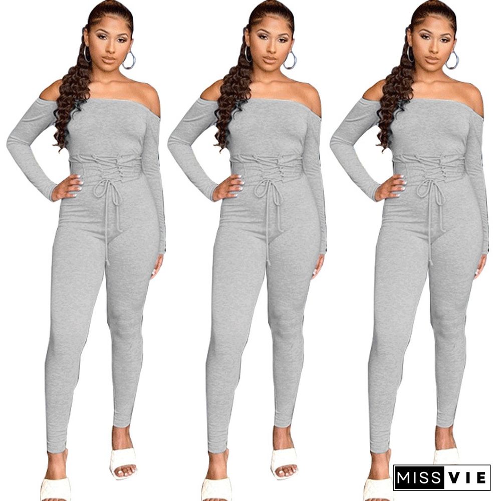 Off Shoulder Long Sleeve Bandage Jumpsuit