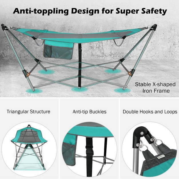 Costway Folding Hammock Indoor amp Outdoor Hammock With Side Pocket amp Iron Stand