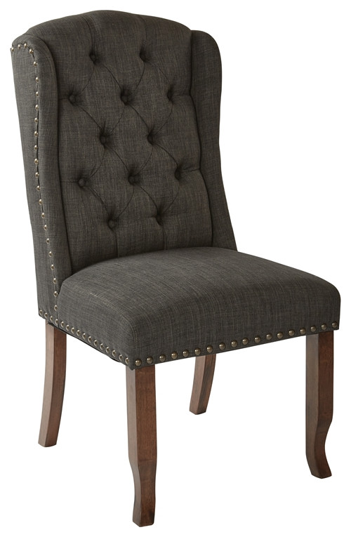 Jessica Tufted Wing Chair in Charcoal Gray Fabric with Bronze Nailheads   Traditional   Dining Chairs   by Homesquare  Houzz