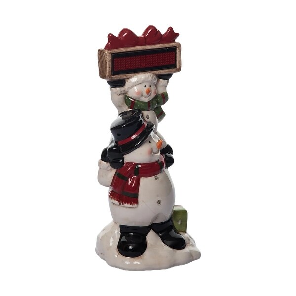 Transpac 11.75 in. Holiday Stacked Snowmen with Sign with Music