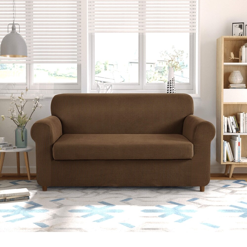 CHUN YI 2 Piece Stretch Loveseat Slipcover Checks Couch Cover