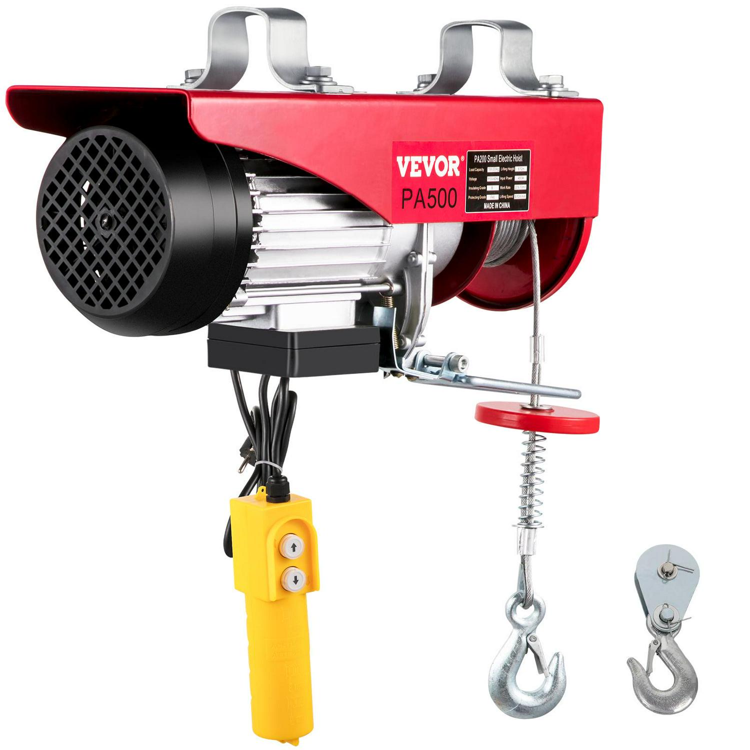 VEVORbrand Lift Electric Hoist 1100lbs， Electric Hoist 110v， Remote Control Electric Winch Overhead Crane Lift Electric Wire Hoist for Factories， Warehouses， Construction， Building， Goods Lifting