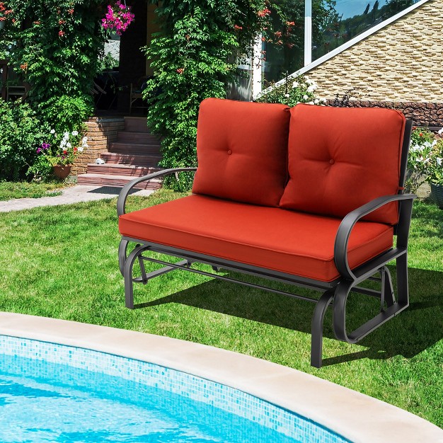 Tangkula 2 person Outdoor Patio Glider Bench Swing Seat Bench W Seat amp Back Cushions