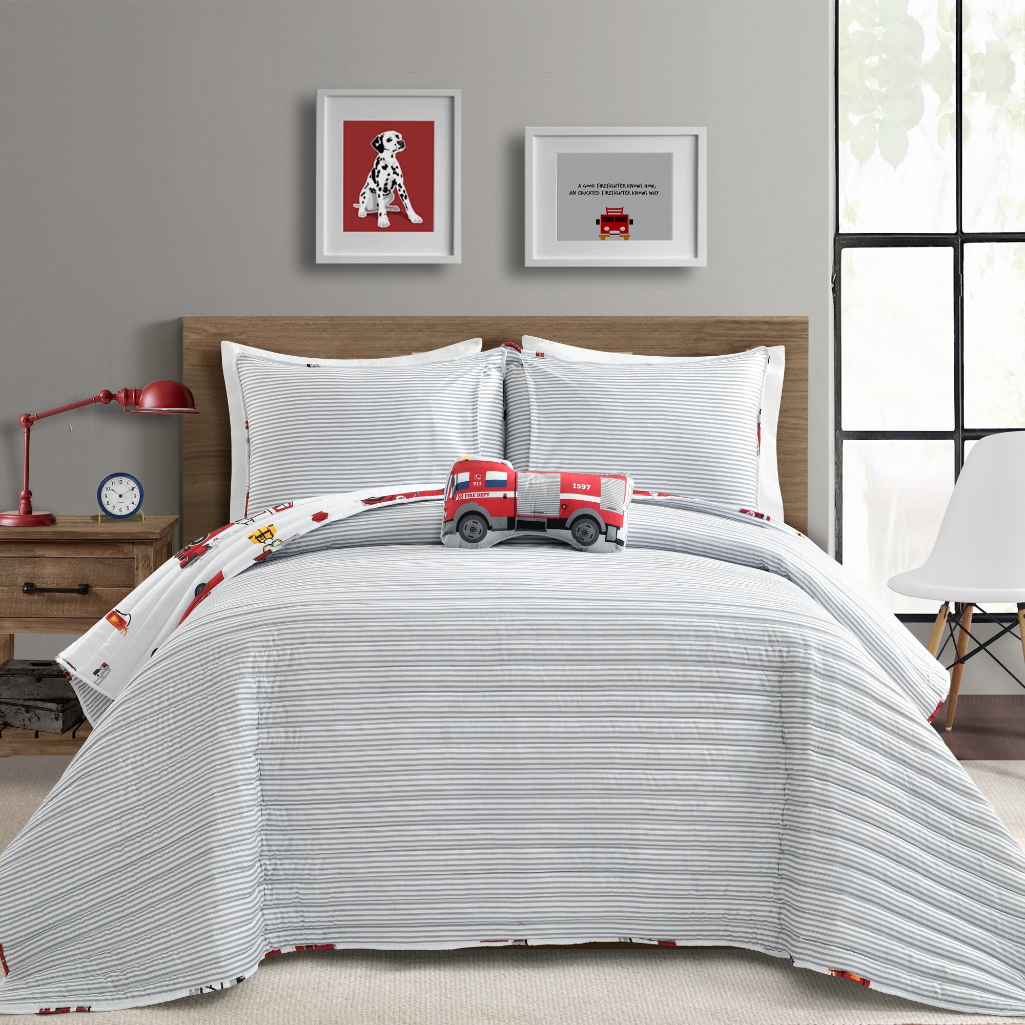 Fire Truck Reversible Quilt Set