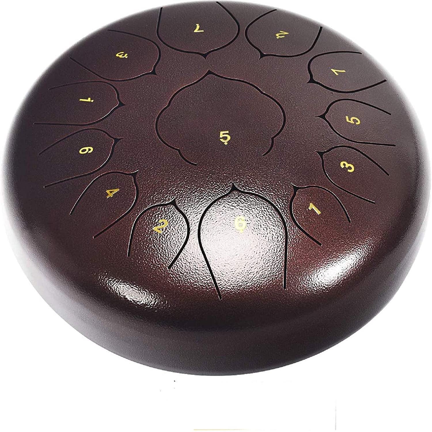 Sonart 12 Inch High Carbon Steel Tongue Drum, 13 Notes Lotus Hand Steel Pan Drum w/Drum Hammer