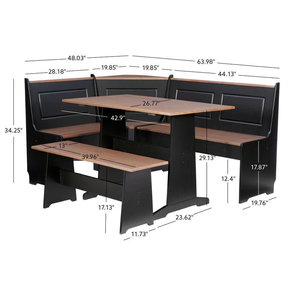 Linon Home Decor Ardmore 3 Piece Black and Pecan Breakfast Nook Dining Set THD02975