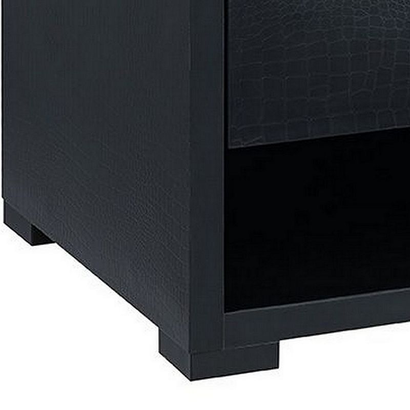 End Table with 2 Drawers and Open Compartments， Black