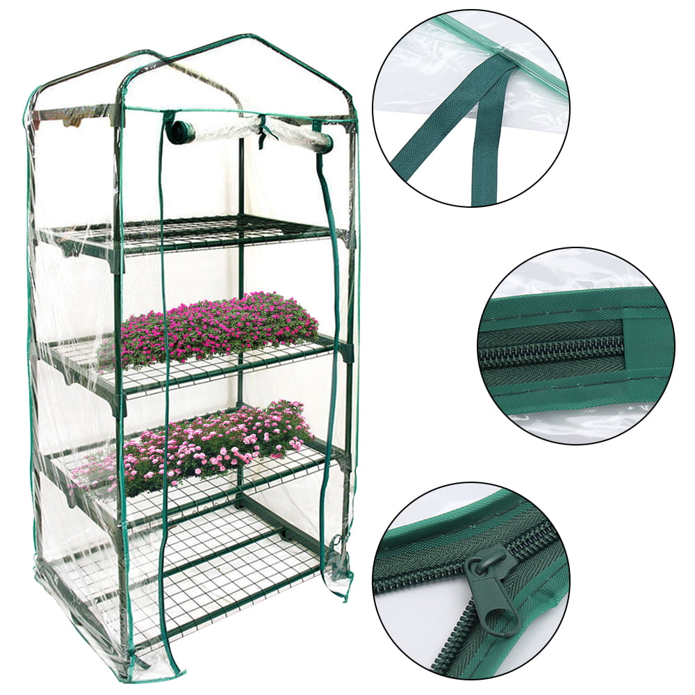 Everso Outdoor PVC Cover Plastic Garden Green House Mini 4 Layer Walk-in Plants Greenhouse, for Outdoor Plant Flower Garden Accessories(not include iron racks, only cover）