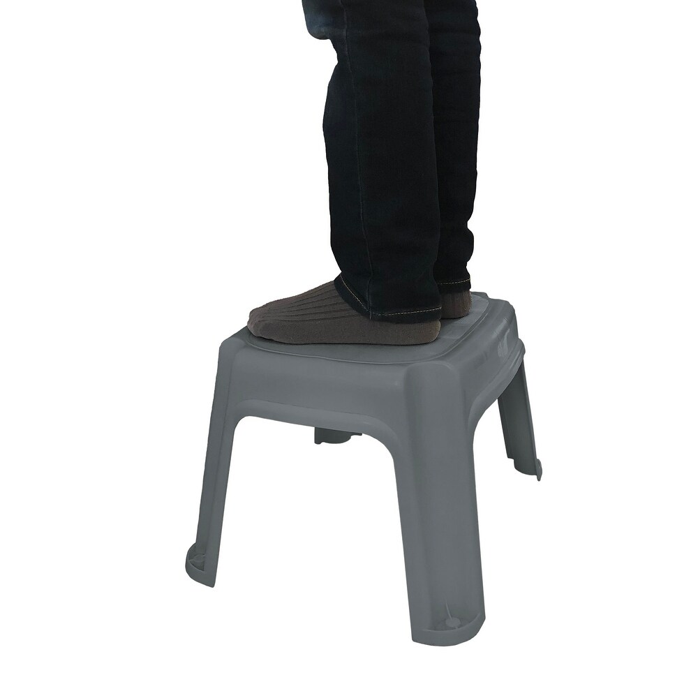 Gracious Living 9.5 Inch Sturdy Non Slip Plastic Single Level Step Stool  Grey   14.50 x 12 x 9.50 inches