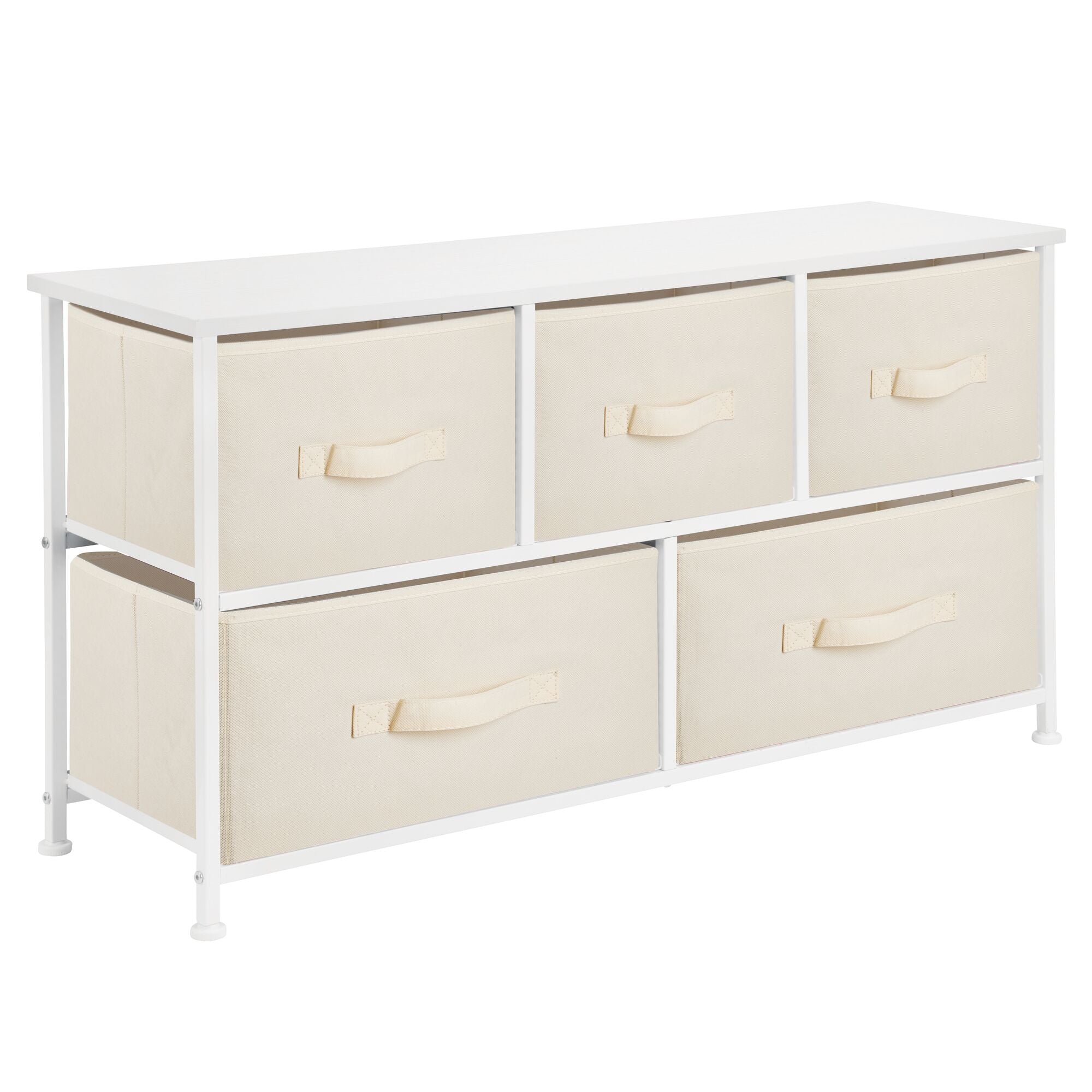 mDesign Wide Steel Frame/Wood Top Storage Dresser Furniture Unit with 5 Removable Fabric Drawers, Large Bureau Organizer for Bedroom, Living Room, Closet - Jane Collection, Cream/White