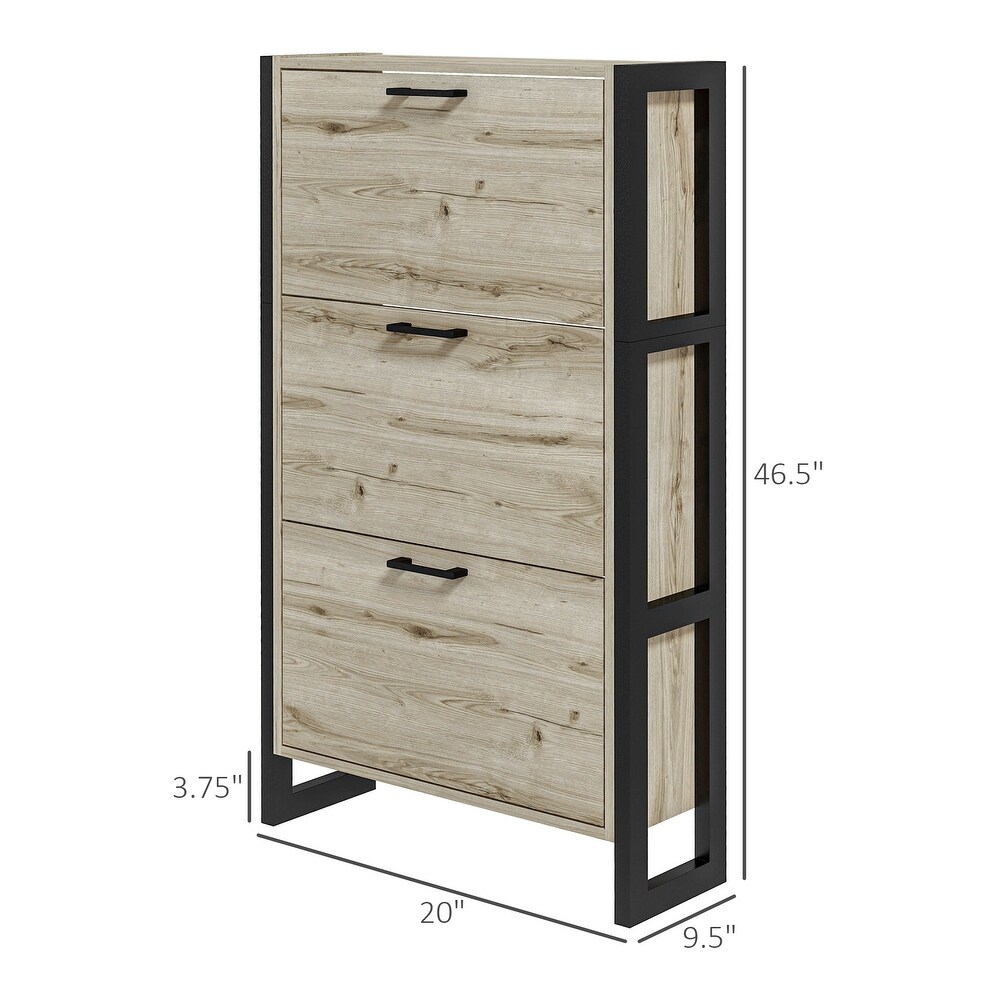 Wood Shoe Cabinet with 3 Flip Drawers for 15 Pairs