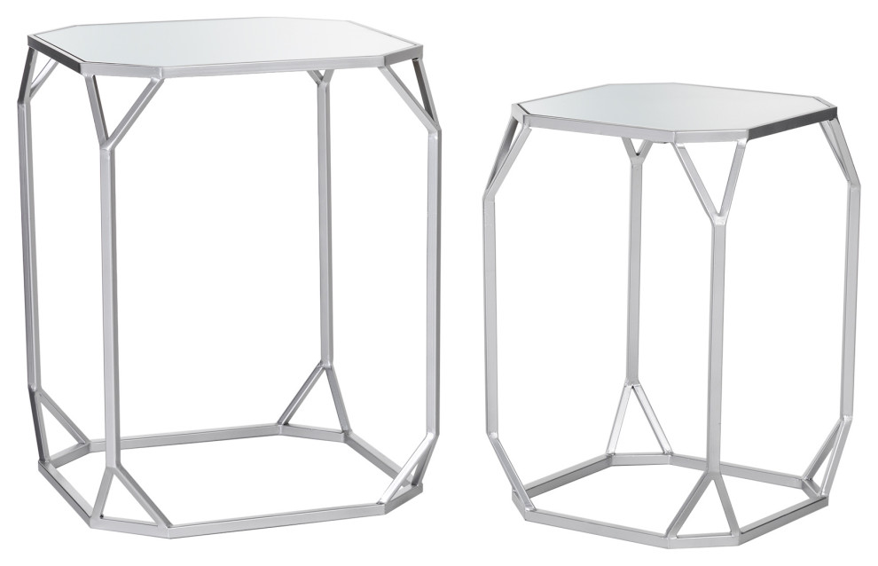 Metal WithGlass Accent Table  Set of 2   Contemporary   Coffee Table Sets   by Glitzhome  Houzz