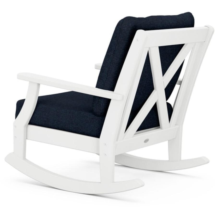 POLYWOOD Braxton Deep Seating Rocking Chair in White / Marine Indigo