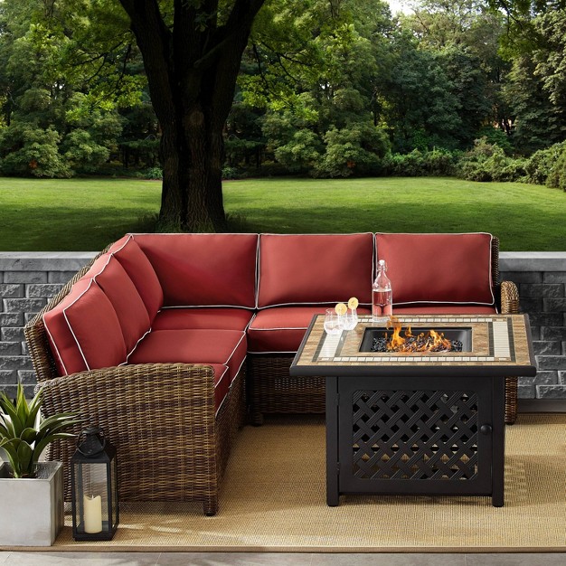 Bradenton 4pc Outdoor Wicker Sectional Set With Fire Table Crosley