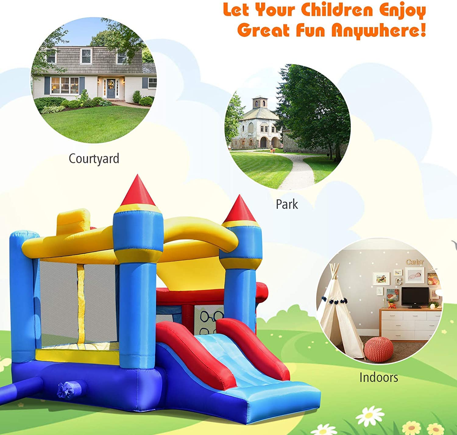 Inflatable Bounce House, Kids Jump 'n Slide Bouncer