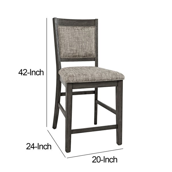 Wooden Counter Height Stool with Fabric Padded Backrest， Set of 2， Grey