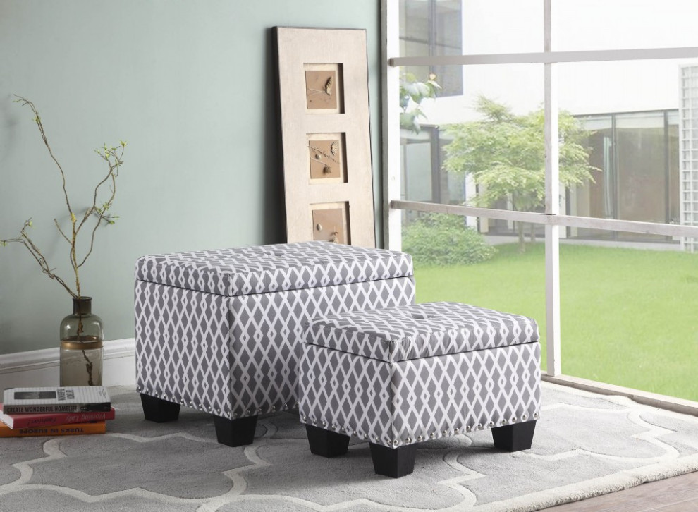 17 quotGray And White Polyester Blend And Black Tufted Storage   Transitional   Footstools And Ottomans   by HomeRoots  Houzz