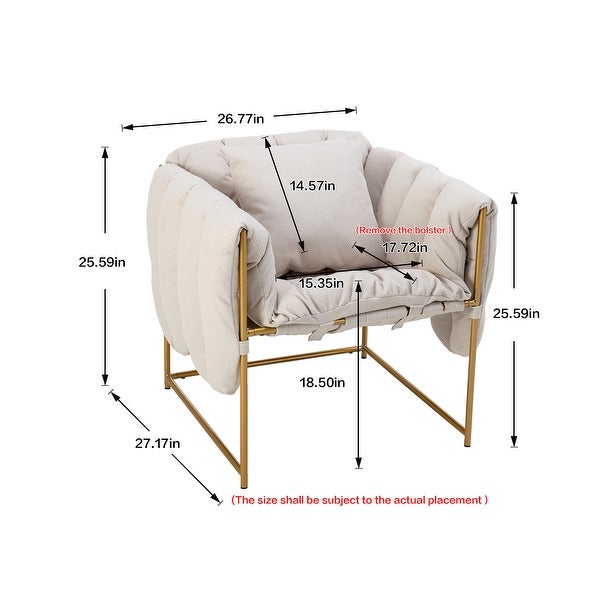 Livingroom Accent Chair， Leisure Single Arm Sofa with Teddy Pillow Top and Open Golden Iron Frame Armchairs for Bedroom， Beige