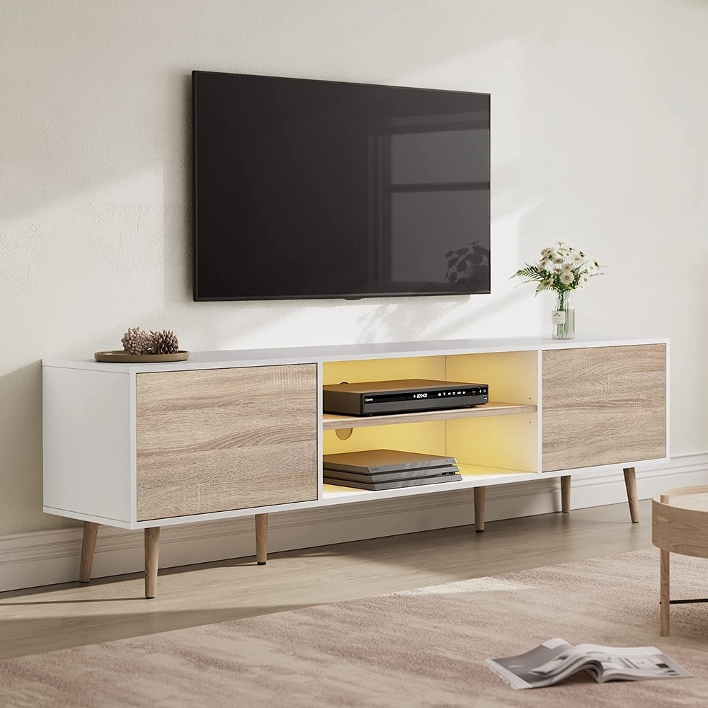 WAMPAT LED Mid Century Modern TV Stand for TVs up to 75 inch