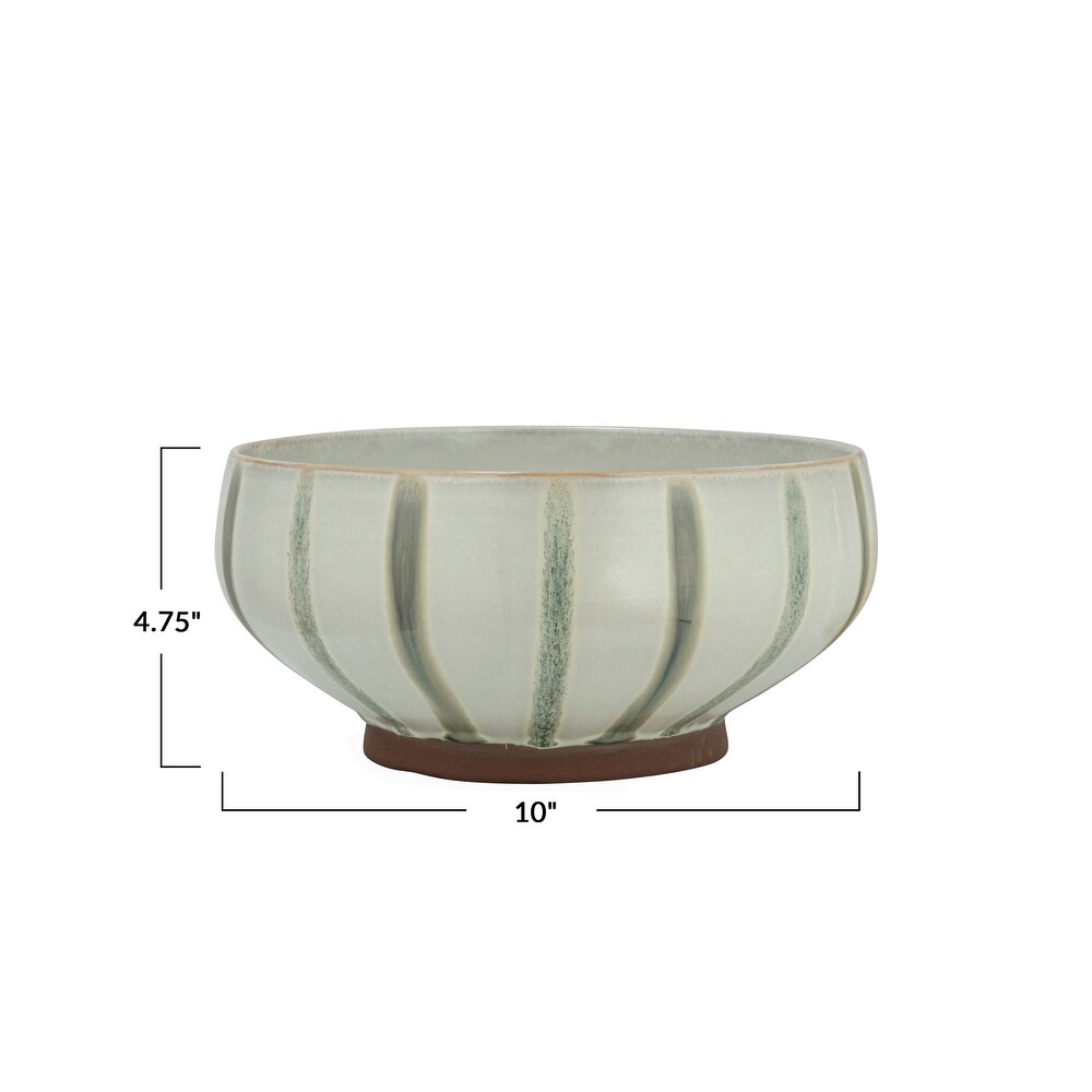 Hand Painted Stoneware Bowl with Stripes and Reactive Glaze   10.0\