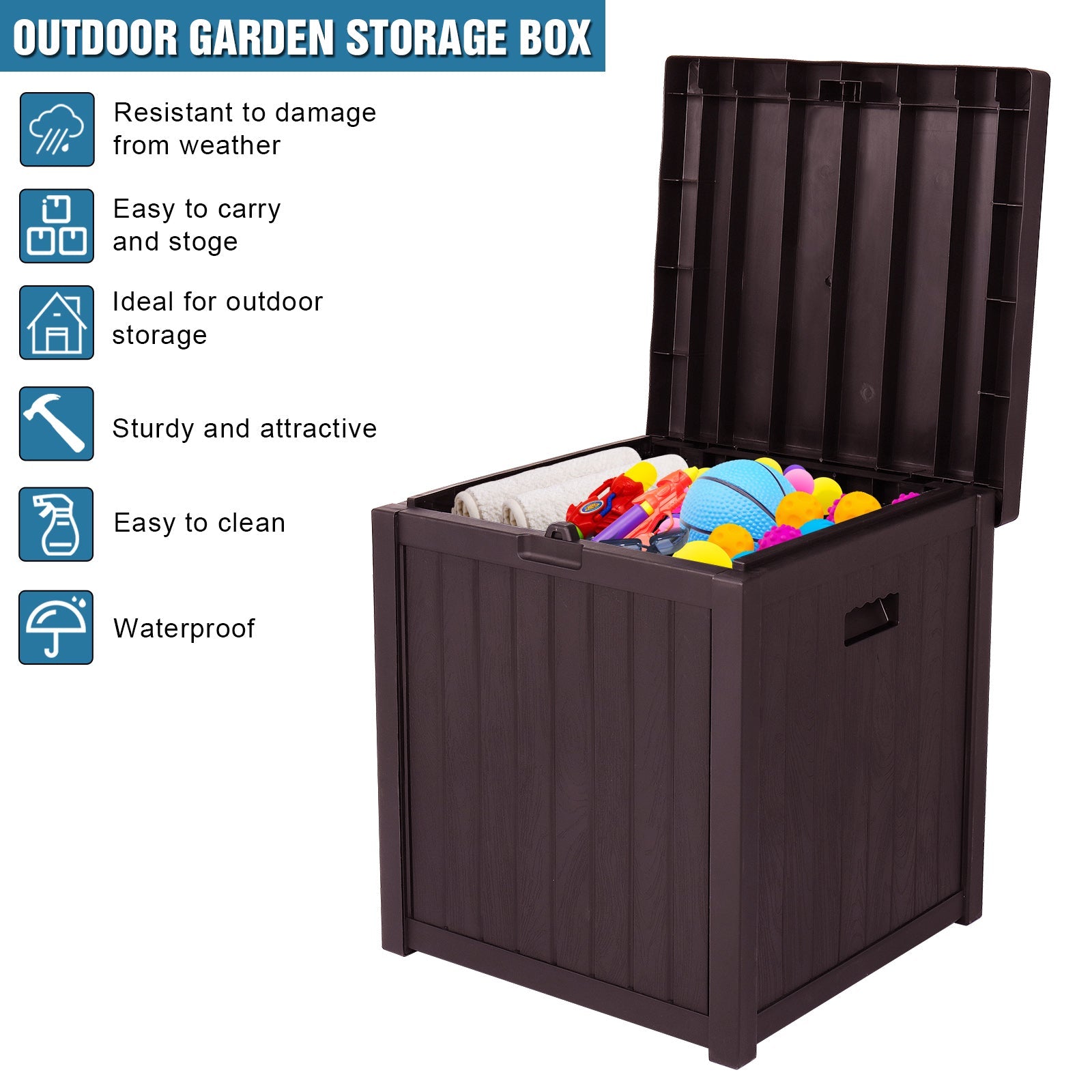 51 Gallon Patio Box, Medium Outdoor Deck Box Waterproof, Storage Box Bench for Outside Load-bearing 440lbs, Brown