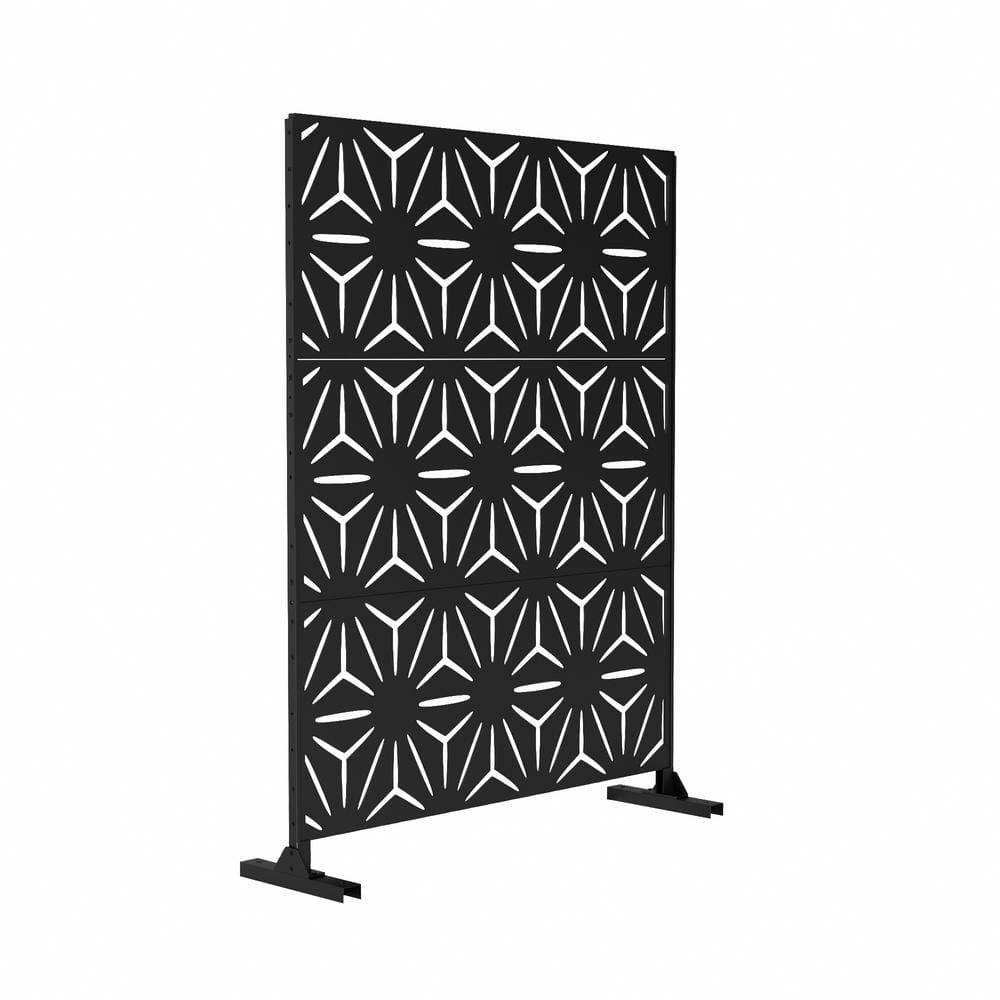 Tunearary 76 in. Black Outdoor Galvanized Steel Garden Fence Privacy Screens with Stand for Patio Deck Backyard PFH-S209LYF