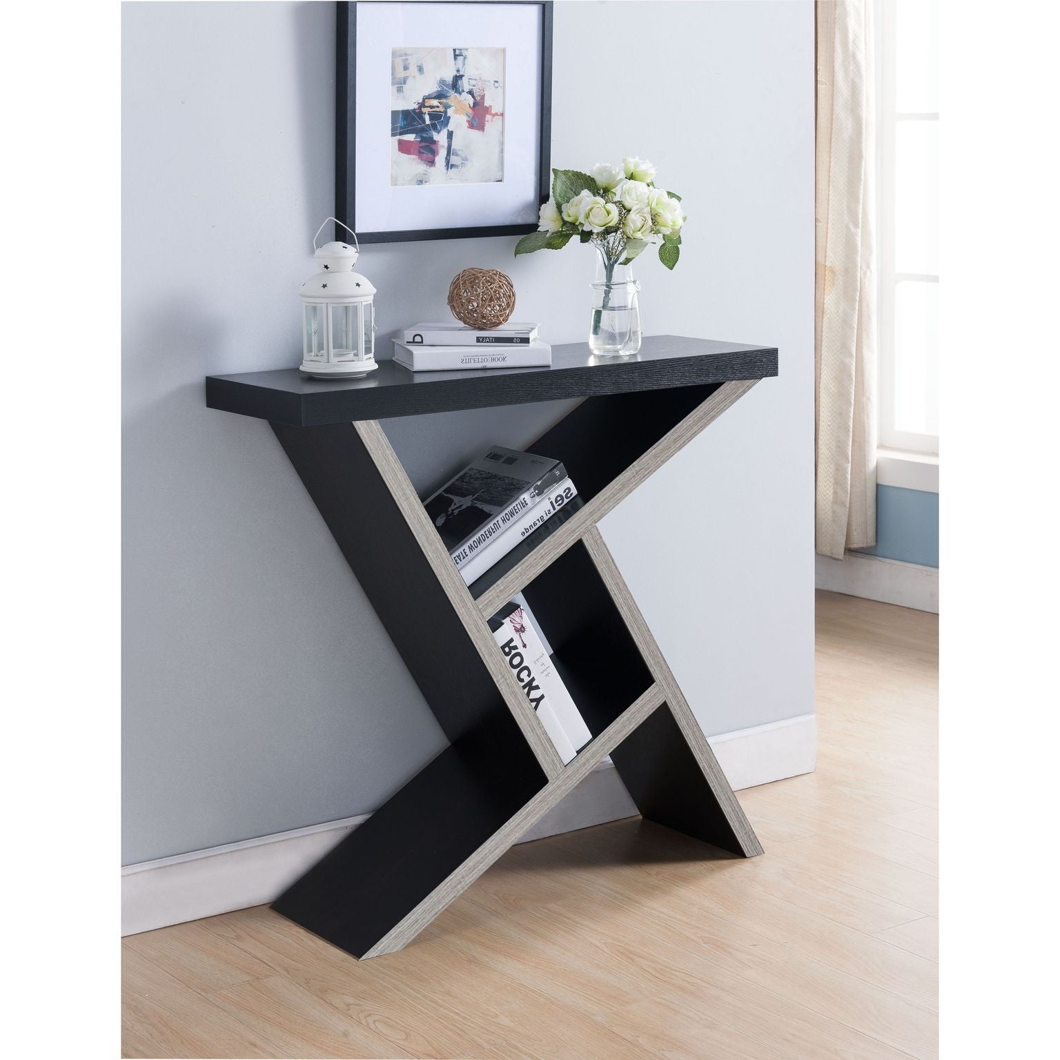 Q-Max 40 in. Red Cocoa/Black Standard Rectangle Composite Console Table with Center Shelf