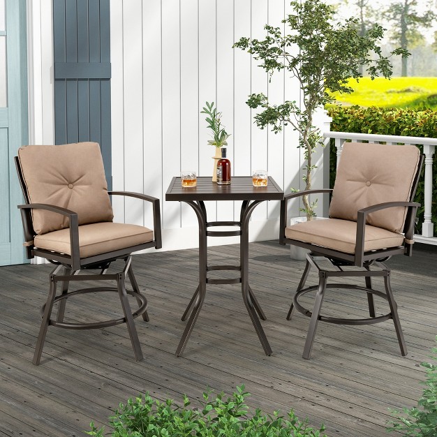 Costway Patio 3pcs Swivel Bar Height Bistro Set Cushioned Table Stools Furniture Outdoor