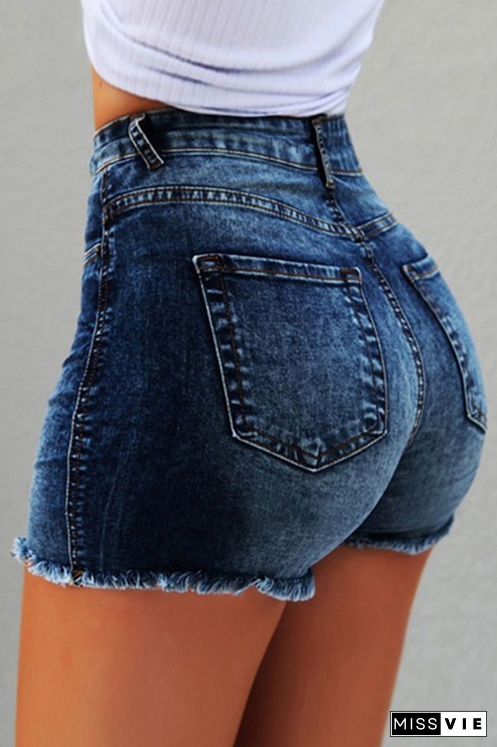 Mid Waist Raw Hem Denim Shorts