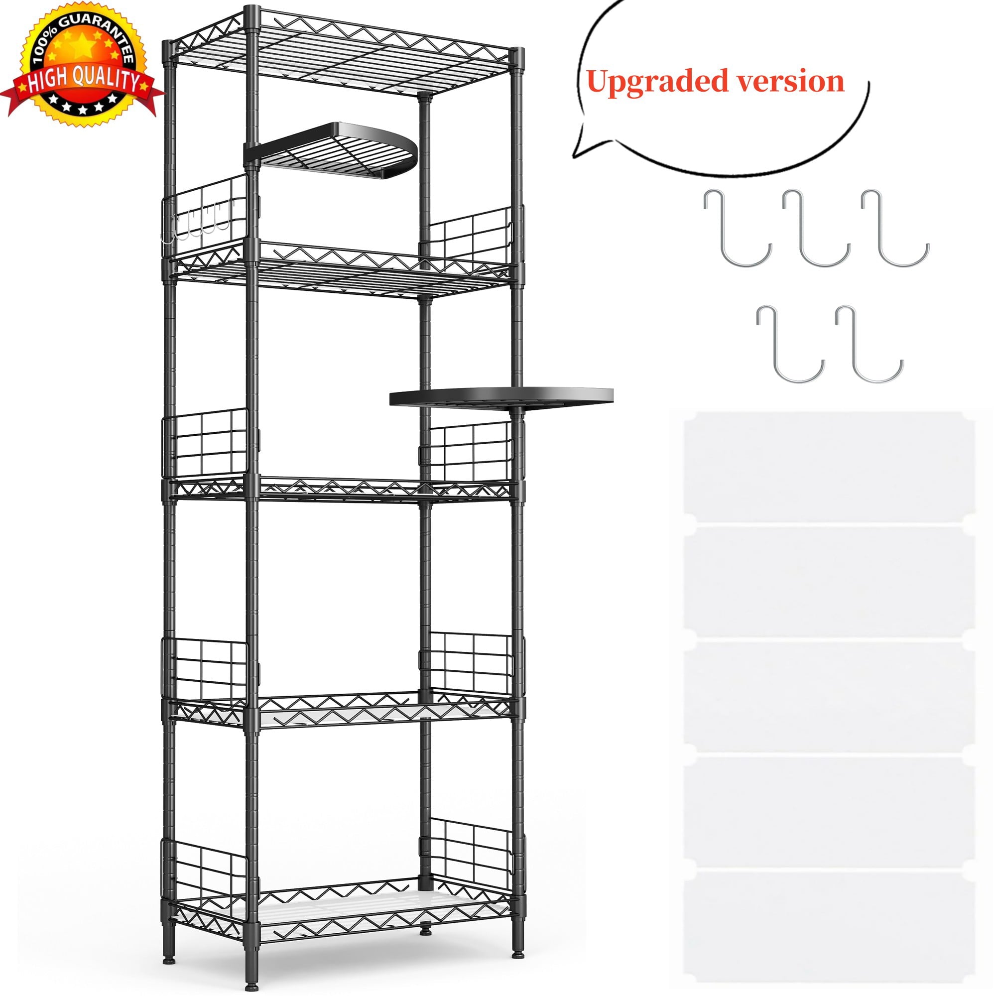 LINSY HOME 5 Tier Wire storage shelves with 2 Rotatable Shelves,Height Adjustable Shelf Rack with 5 Hooks for Garage Bedroom Bathroom-59.1