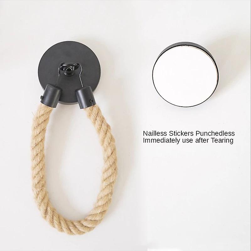 1pc Punch Free Wall Mounted Toilet Roll Paper Holder With Retro Hemp Rope Washroom Decor Bathroom Storage Accessories