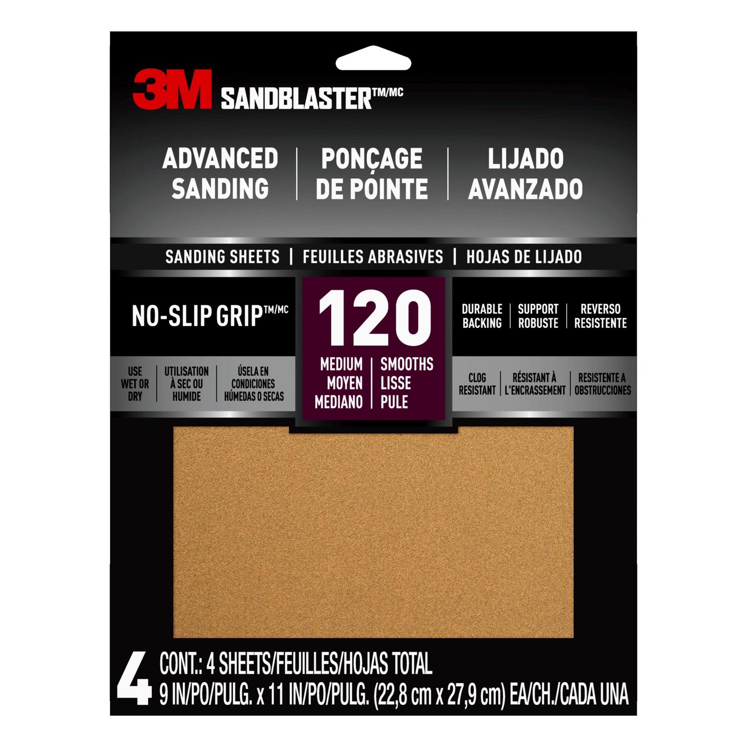 3M Sandblaster 11 in. L X 9 in. W 120 Grit Ceramic Sandpaper 4 pk