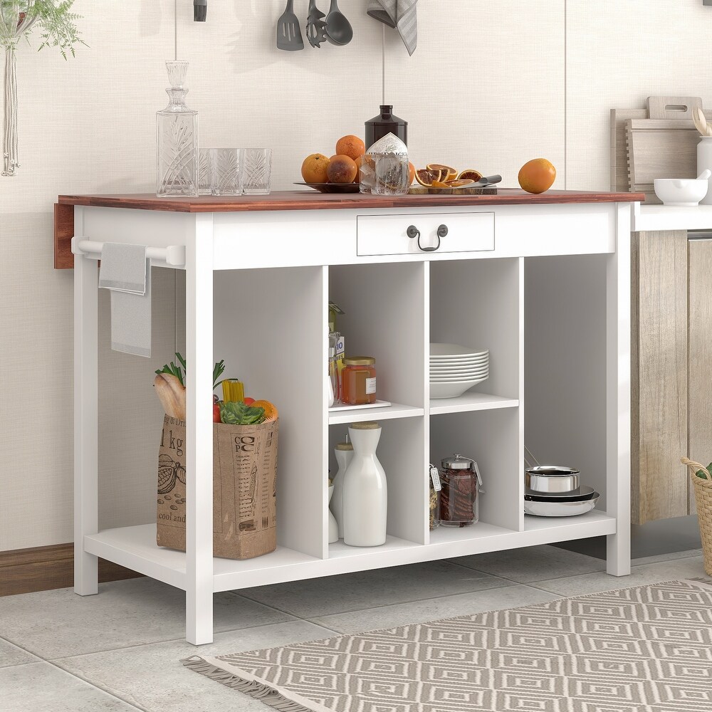 Farmhouse Wood Dining Table with Storage Shelves